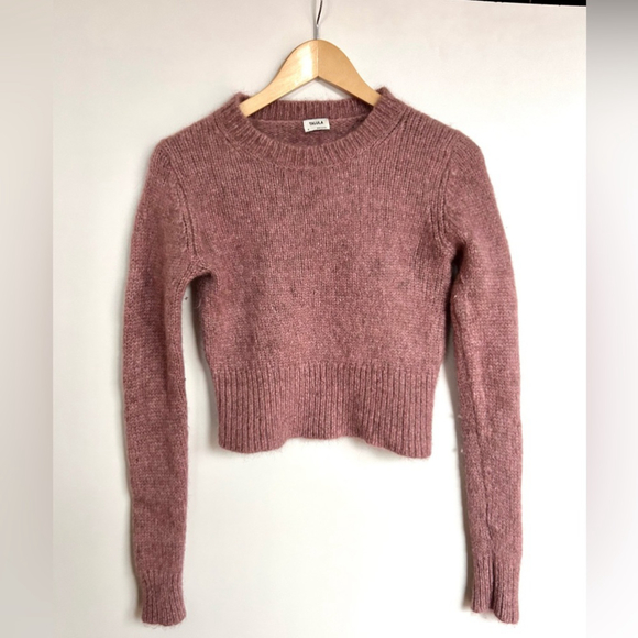 Aritzia Talula Slim Crew Sweater alpaca wool Heather Rose Mauve. - Picture 3 of 9